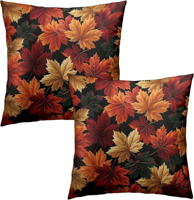 Autumn Leaf Pillow Covers Thanksgiving Outdoor Pillowcases Fall Maple Leaves Throw Pillow Covers 24x24 Harvest Farmhouse Cushion Cases for Home Living Room Sofa Couch 2 Pack