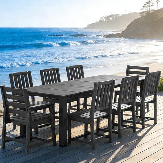 Ayge 9-Piece Outdoor Dining Set – HDPE Patio Furniture for 8 with 2" Hole Cut-Out Table & 8 Chairs, Perfect for Pool, Patio, Garden, Gray