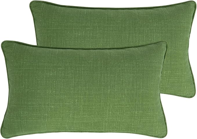 Lumbar Pillow Covers Set of 2, Outdoor Indoor Waterproof Patio Lumbar Pillowcase Shell 12x20 Inch, Rectangular Cushion Case for Couch Sofa Garden Farmhouse-Tropical Linen Green