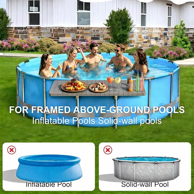 Poolside Bar Table for Above Ground Pool, 49.4x9.6 Outdoor Hanging Swim-Up Table, Holds 110 lbs, Weather-Resistant Easy-Clean, Fits Round/Oval Pools Swimming Pool Accessories, Dark Gray