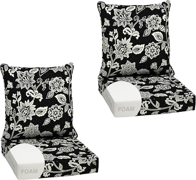Arden Outdoor Deep Seat Cushion Set, Foam, 2-Pack, 24x24, Black Jacobean | Sofa, Couch, Conversation Set, Premium High-Density Foam, Never Flattens, Mold and Mildew Resistant