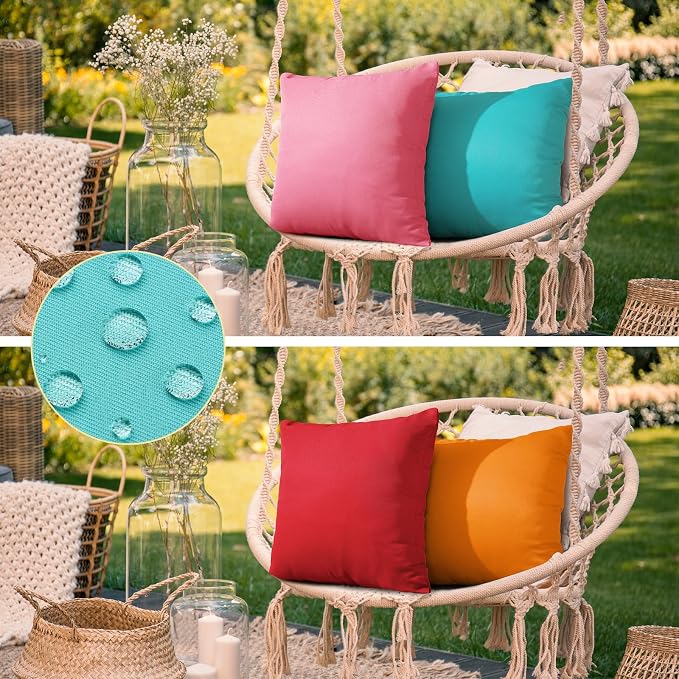 fauson Outdoor Pillows 18x18 Set of 4 Outdoor Pillows Waterproof Square Pillow Covers Cushion Cases for Patio, Couch, Tent and Sofa