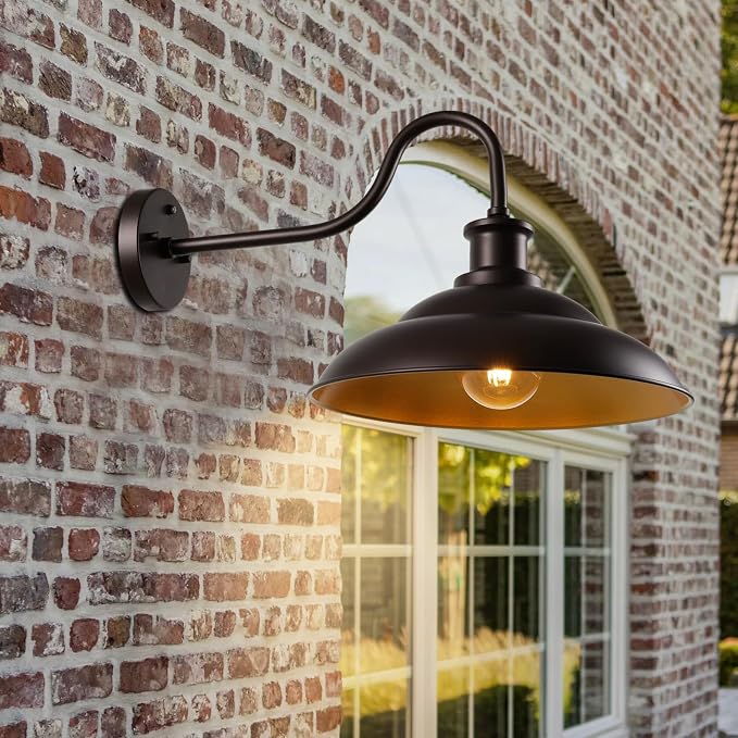 Dusk to Dawn Outdoor Barn Light Fixture, 16 Inch Dome Large Wall Sconce Farmhouse Exterior Wall Mount Light for House Garage Patio Doorway, 2 Pack