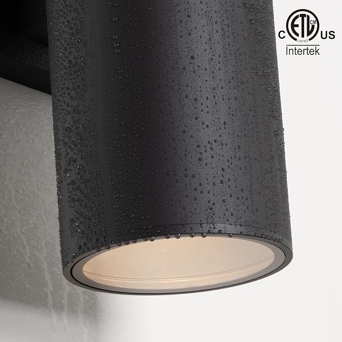 mirrea 18" Modern Outdoor Porch Light in 2 Lights, Matte Black, 4 Pack | Aluminum cylinder exterior fixtures, tempered glass cover, waterproof wall sconce & patio light for outdoor use.