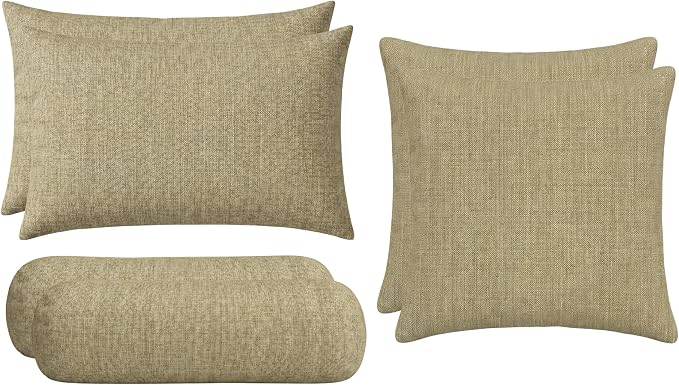 RSH DECOR: 6-Pack Pillow Set | Sunbrella Performance Fabric |Water & Fade-Resistant| 17" Square, 20"x12" Lumbar, 20"x6" Neck Roll | Outdoor Pillows for Patio Furniture | Made in USA (Cast Tinsel)
