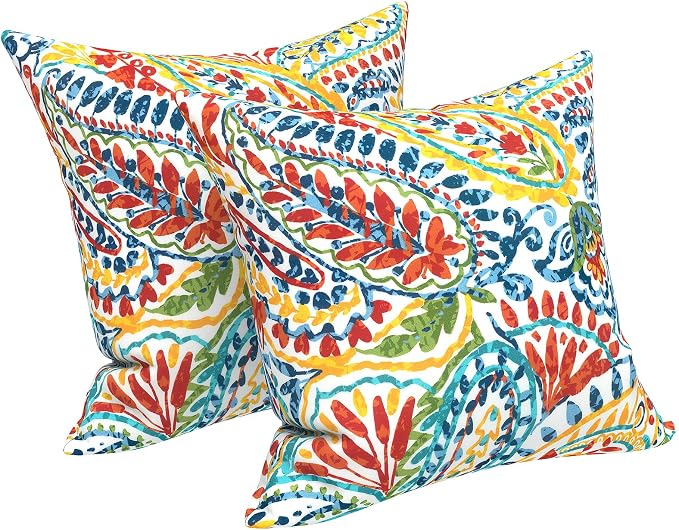 LVTXIII Outdoor/Indoor Throw Pillows, Decorative Throw Pillows with Inserts, 18”x18” Square Pillows for Bed, Couch, Sofa and Patio Furniture (Set of 2, Paisley Multi)