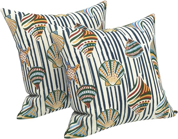 LVTXIII Outdoor Throw Pillows 16x16 Inch, Set of 2 Square Decorative Pillows with Inserts for Patio Furniture, Porch Chair, Garden Sofa, Cabana Shells