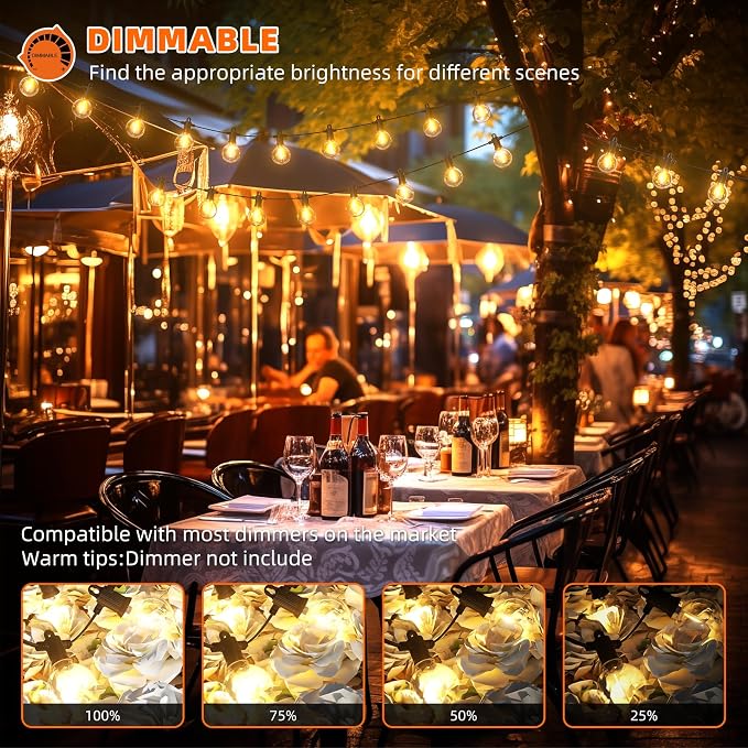 Kawaya G40 Outdoor String Lights 300FT IP65 Waterproof 2700K Patio Light | IP65 146+4 Shatterproof Edison Globe Blubs,2700K Warm White for Garden Porch Fence Camping Party Backyard Deck Bistro Balcony