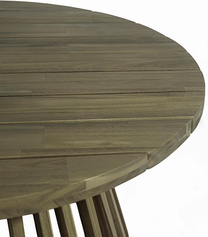 Christopher Knight Home Hakee Acacia Wood Patio Coffee Table, Round Table with Unique Wooden Base for Backyard, Balcony, Stylish Indoor/Outdoor Table, Easy Assembly, 31.5"x 31.5"x 16", Grey