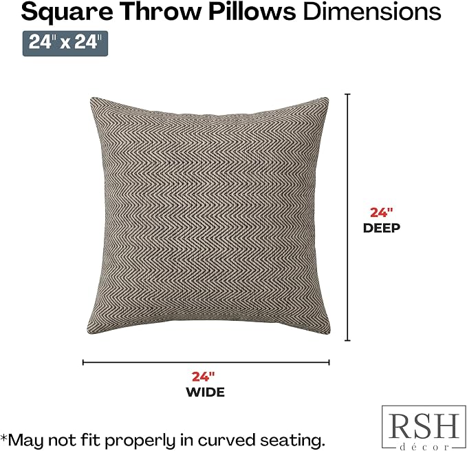 RSH DECOR: Square Throw Pillows Set of 2 | 24" x 24" | Water and Fade-Resistant Performance Fabric | Outdoor Pillow Covers with Down-Alternative Inserts | Made in USA (Herringbone Black)
