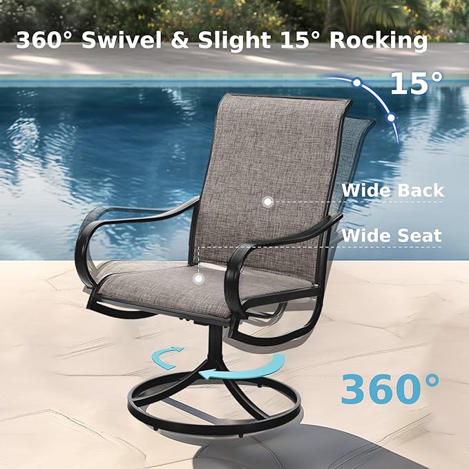 MFSTUDIO Patio Dining Set for 6, Outdoor Furniture Set with Beige Umbrella (Base not Included), Rectangle Metal Table and 6 Swivel Chairs for Patio, Deck, Backyard, Garden
