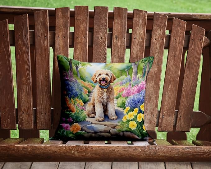 Caroline's Treasures Goldendoodle Spring Path Throw Pillow Machine Washable, Indoor Outdoor Decorative Pillow for Couch, Bed or Patio, 14Hx14W