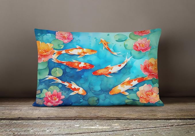 Caroline's Treasures DAC2795PW1216 Koi Fish Throw Pillow Machine Washable, Indoor Outdoor Decorative Pillow for Couch, Bed or Patio, 12HX16W