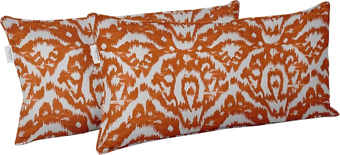 Indoor/Outdoor Polyester Fabric Lumbar Pillow Cover, All-Weather Waterproof Rectangular Cushion Case for Patio Furniture, 12 x 20 Set of 2 - Ikat-54