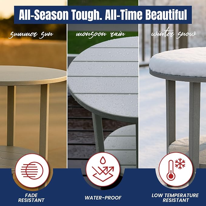 Phat Tommy Round Bar Height Patio Table - Outdoor Bar Table - Balcony Height Patio Furniture for Your Deck - Poly Outdoor Furniture, Grey