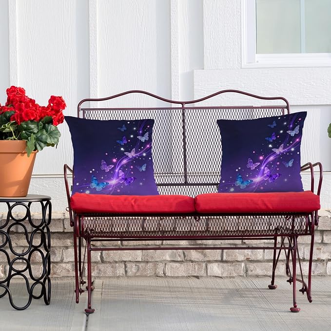 Swono Butterfly Throw Pillow Case, Glowing Butterflies Stars Square Home Decorative Cushion Cover for 18 X 18 Inches Pillow Covers, Purple 2 Pack Pillowcases for Bedroom Office Dorm Couch