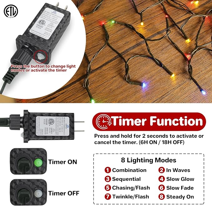 264ft 800 LED Christmas Tree String Lights Outdoor Fairy Lights Plug in, Expandable Green Wire Clear Bulbs Mini Lights 8 Modes, Xmas Wedding Party Decoration (Multicolor)
