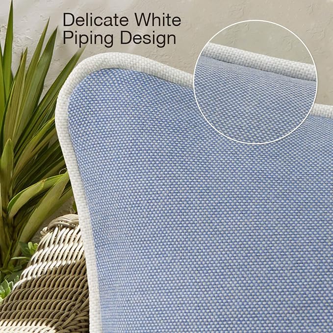 Unimatta Decorative Outdoor Water Repellent Throw Pillows with Inserts, Set of 4, 20" x12" Pillows for Patio, Backyard, Bed, Couch, and Patio Furniture, Powder Blue