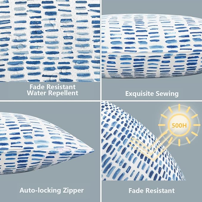 LVTXIII Outdoor Lumbar Pillow Covers ONLY, Patio Decorative, Fluffy Fade-Resistant Cushion Cases for Home Balcony and Garden, 12x20 Inch, Pack of 2, Pebble Blue