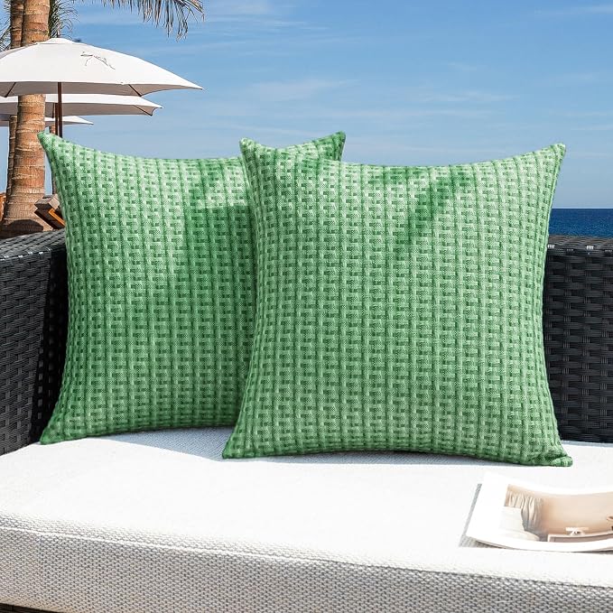 Kevin Textile Outdoor Waterproof 24"x24" Pillow Covers 2 Pack, Sage Green | Water Resistant Weaving Faux Linen Texture Throw Pillow Covers, Outside Decorative Pillowcases for Garden Patio Balcony Couch