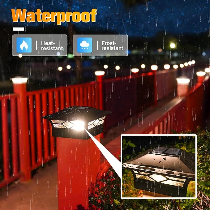 VOLISUN Solar Post Cap Lights: 8 - Pack Outdoor Deck Post Cap Lights Black for Dock Fence Waterproof 2 Color Modes,4x4/6x6 Wooden/Vinyl Posts