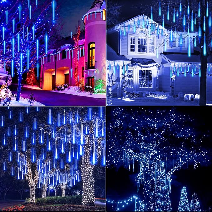 Meteor Shower Lights Outdoor, 16Inch 20 Tube 720 LED Icicle Christmas Light | Waterproof Meteor Christmas Light Outdoor, Hanging Falling Rain Light for Tree Bushes Holiday Party Christmas Decor, Blue