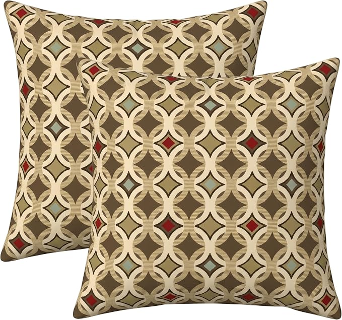 RSH DECOR: Sunbrella Square Throw Pillows Set of 2 | 17" x 17" | Water and Fade-Resistant Performance Fabric | Outdoor Pillow Covers with Down-Alternative Inserts | Made in USA (Tango Mink)