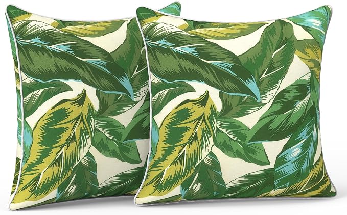 LVTXIII Outdoor Throw Pillows Set of 2, Patio Waterproof Pillows Fade Resistant Accent Pillows for Home and Garden Furniture Decoration, 16x16 Inch, Lush Leaf Jungle