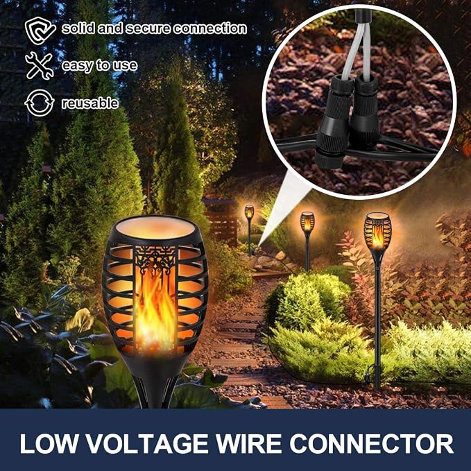 LUYE Low Voltage Torch Landscape Lights Wired Flickering Flames Torches Pathway Lights 12V Outdoor Torch Lighting with Connector Waterproof Landscape Lighting for Christmas Yard Decoration (8Pack)