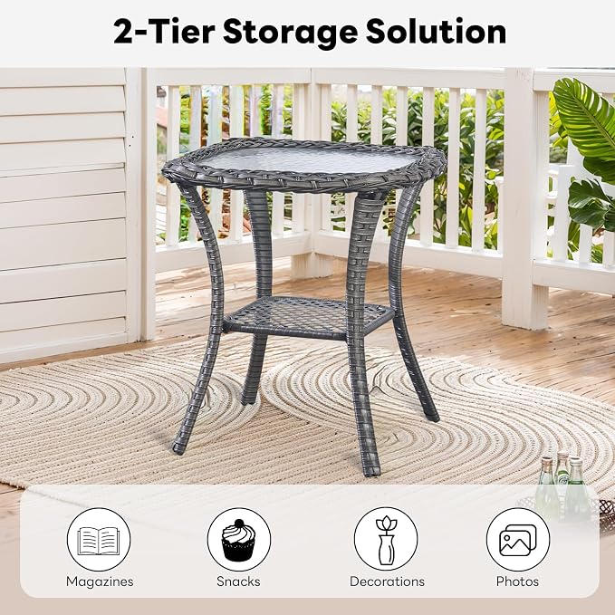 Belord Patio Chairs Outdoor Furniture Set, 3 Peices Porch Wicker Furniture with Side Table, Deep Seating Patio Bistro Chair Sets (Blue Cushion)