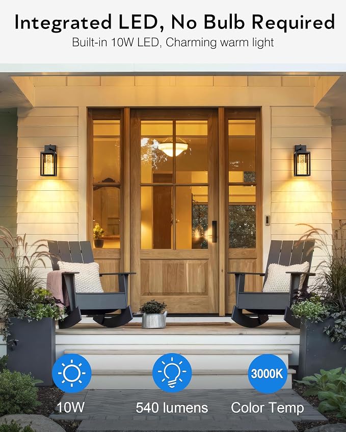 VIANIS Black Porch Lights Outdoor Dusk to Dawn, Modern Exterior Garage Lighting Fixture Wall Mount for House, 100% Aluminum Outdoor Wall Sconce Lantern for Coach with Integrated 10W LED Light Source