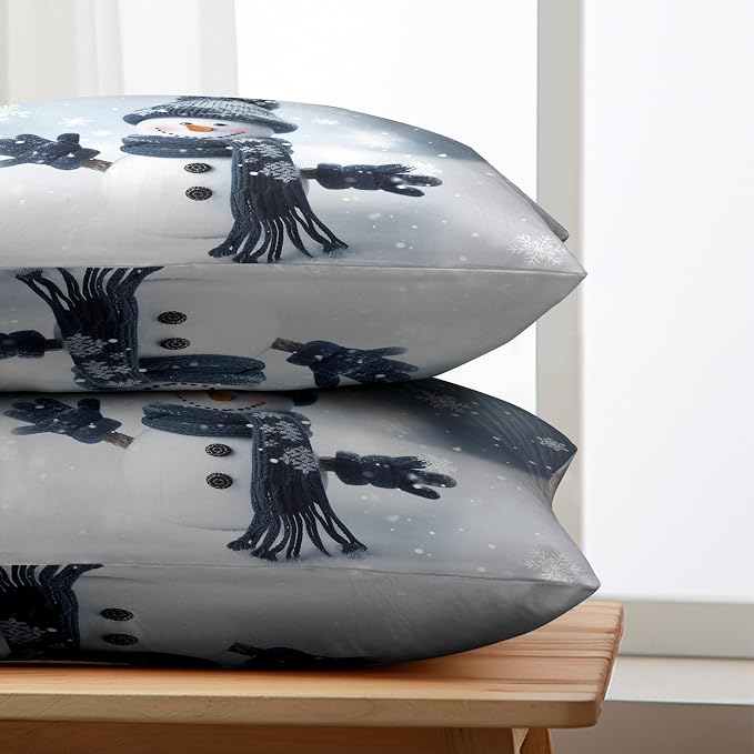 Navy Blue Snowman Lumbar Pillow Covers 12x20 Set of 2 Winter Holiday Rectangle Throw Pillow Covers Snowman Snowflakes Waist Cotton Blend Pillow Case for Christmas Decor Couch Living Room