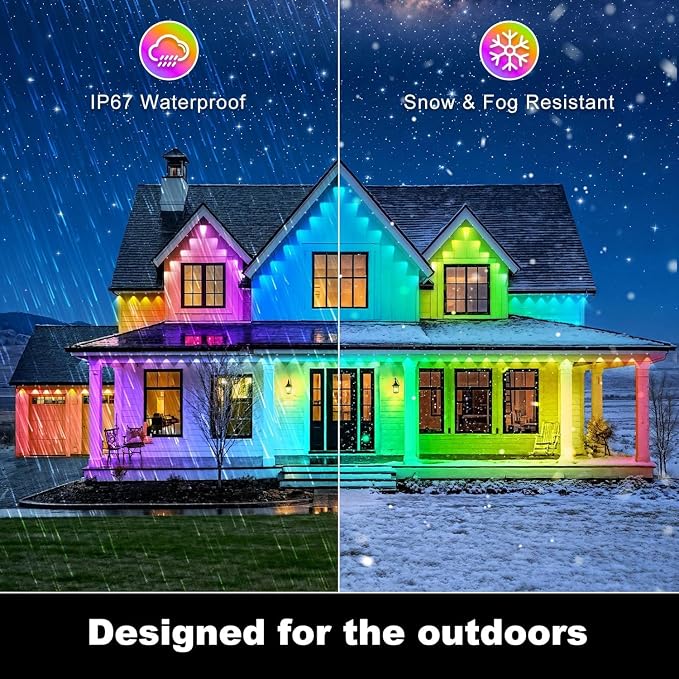 400FT Permanent Outdoor Lights Waterproof with Smart App Control Remote,DIY Scene Modes,Music Sync hronization,Eaves Lights for Garden Decor,Deck,Christmas