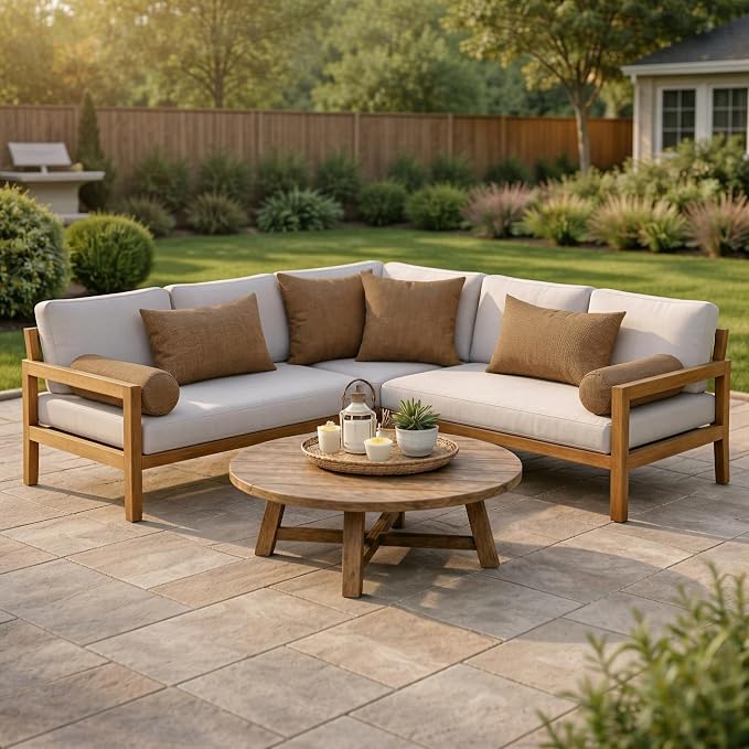 RSH DECOR: 6-Pack Pillow Set | Outdura Performance Fabric |Water & Fade-Resistant| 17" Square, 20"x12" Lumbar, 20"x6" Neck Roll | Outdoor Pillows for Patio Furniture | Made in USA (Canvas Sepia)