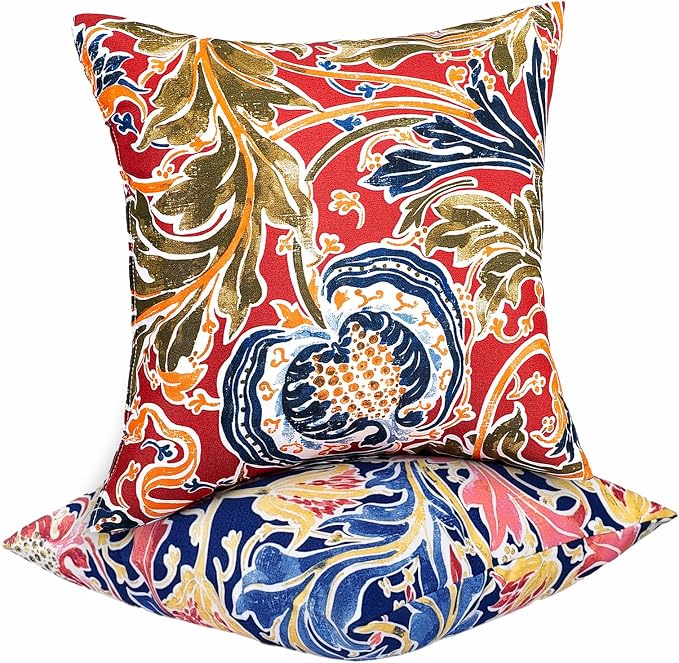 JMGBird 2 Colors Blue and Red Outdoor Pillows Waterproof Throw Pillows | 18×18 Waterproof Outdoor Pillow covers with inserts Outside Pillows for patio furniture