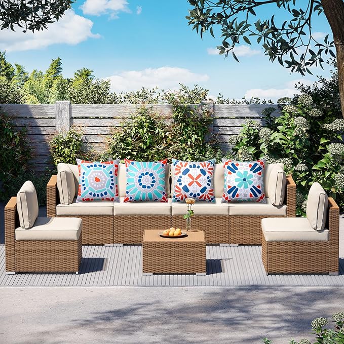 Waterproof Outdoor Pillow Covers, 4 Pack 18x18 Throw Pillow Covers | Blue Gray Decorative Pillow Covers, Floral & Boho Print, Waterproof & Fade Resistant, Garden Cushion Case for Patio Furniture
