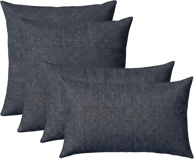 RSH DECOR: Sunbrella Lumbar & Square Pillows Set of 4 | 20" x 12" & 17" x 17" | Water and Fade-Resistant Fabric | Outdoor Throw Pillows for Patio Furniture | Made in USA (Sancy Denim)