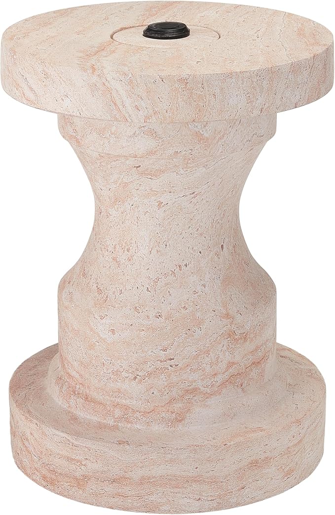 Christopher Knight Home Ravello 18" Lightweight Concrete End Table, Indoor Outdoor Accent Table, Round Side Table with Natural Travertine Effect and Umbrella Base, Patio Outdoor Side Table, Natural