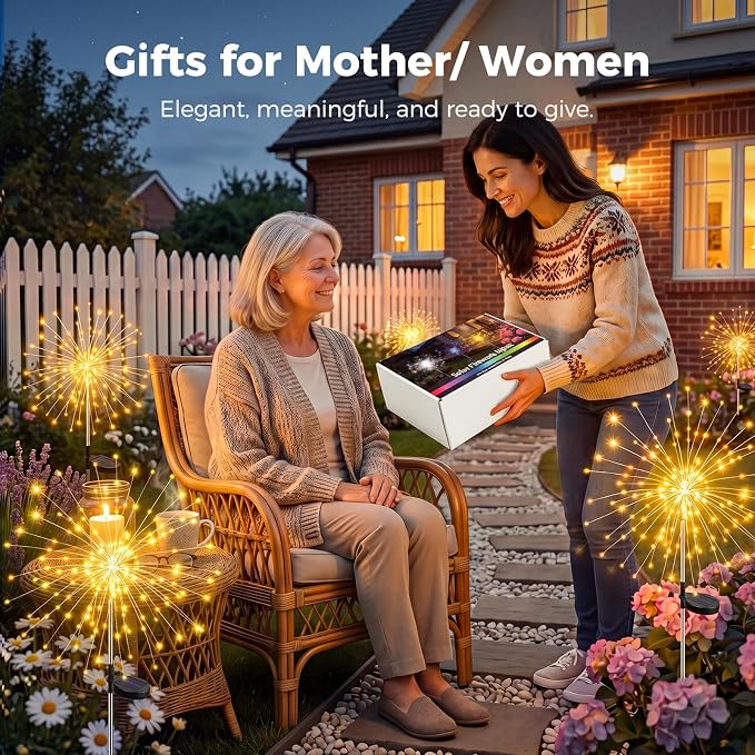 btfarm 6 Pack Solar Garden Lights Outdoor, 8 Modes Firework Lights Outside | 120LED, Waterproof Fairy Twinkle Light Solar Powered for Yard Christmas Pathway Lawn Pool Patio Decorative, Warm White