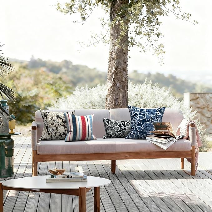 LVTXIII Outdoor Throw Pillows, Decorative Throw Pillows with Inserts, 20"x20" Square Pillows for Bed, Couch, Sofa and Patio Furniture, Set of 2, Flower Navy