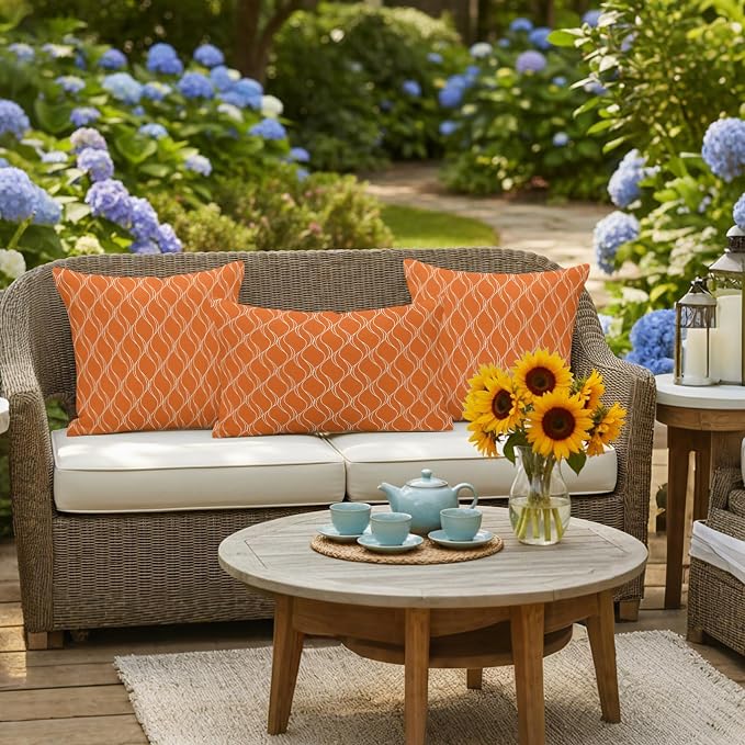 Orange Stripes Outdoor Pillow Covers 18x18 Inch Throw Pillow Covers Set of 2 Waterproof Decorative Pillow Cases Simple Geometric Modern Monochrome Cushion Covers for Patio Furniture Garden Couch Sofa