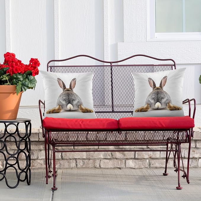 Swono Rabbit Square Pillow Covers Cushion Covers, Funny Bunny Tail 18 X 18 Inch Set of 2 Throw Pillow Cover Gray Rabbit Pillowcases Home Decorative for Couch Sofa Car Bedroom, No Insert