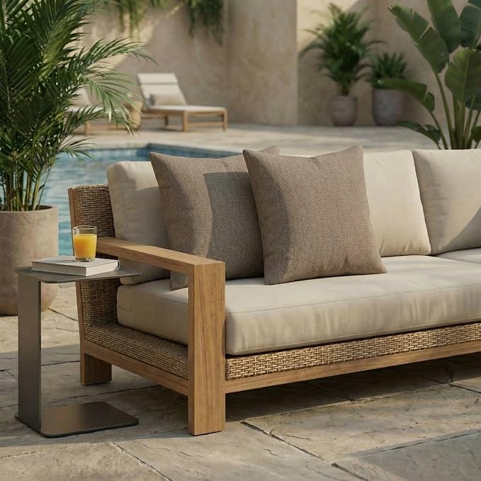 RSH DECOR: Sunbrella Square Throw Pillows Set of 2 | 17" x 17" | Water & Fade-Resistant Performance Fabric | Outdoor Pillow Covers with Down-Alternative Inserts | Made in USA (Spectrum Mushroom Brown)