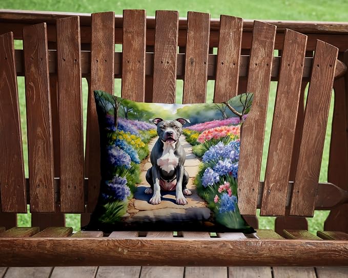 Caroline's Treasures Pit Bull Terrier Spring Path Throw Pillow Machine Washable, Indoor Outdoor Decorative Pillow for Couch, Bed or Patio, 14Hx14W