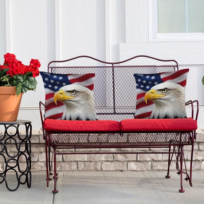 Swono American Bald Eagle Pack of 2 Throw Pillow Cases, Eagle On USA Flag Cozy Pillow Cover Square 18"X18" Cushion Case Set Pillowcase Decorative for Home Sofa Bedroom Car Office