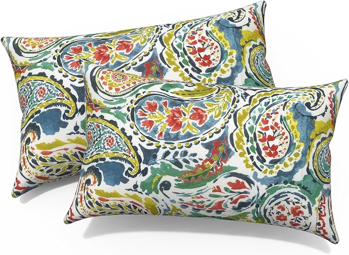 12x20 Inch Outdoor Lumbar Pillow Covers Pack of 2, All Weather Cushion Pillow Cases, Pillowcase for Patio Couch Decoration, Paradise Paisley
