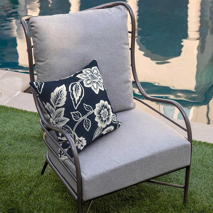 DYTXIII Pack of 2 Outdoor Waterproof Pillow Covers ONLY, 18"x18" Square Decorative Double Printed Throw Pillow Cases for Patio Couch Porch Furniture, Vines Navy