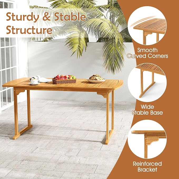 HAPPYGRILL 7 Pieces Acacia Wood Outdoor Dining Set for 6 People, Patio Table & Chair Set with Umbrella Hole, Outside Picnic Furniture