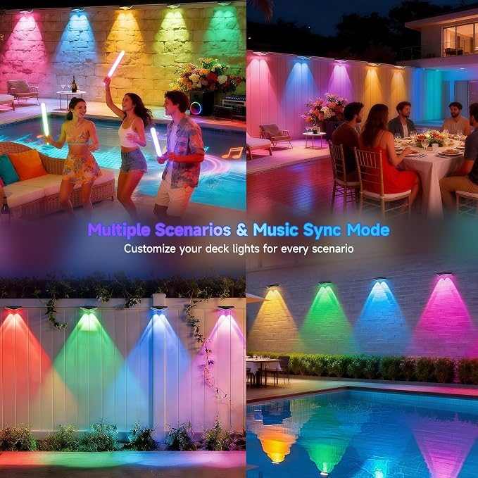 AHAWILL Fence Lights Outdoor 8 Packs,Smart RGB Fence Lighting with APP&Remote Control,IP67 Waterproof Fence Lights,DIY Scene Modes,LED Light for Fence,Patio,Yard,Garden(50ft)