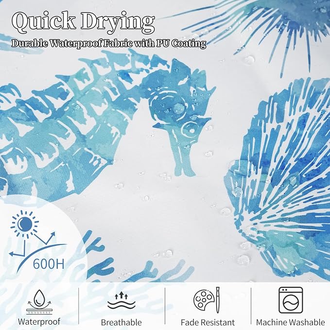 cygnus Coastal Outdoor Pillow Covers 18x18 inch Waterproof Seahorse Seashell Coral Beach Nautical Throw Pillow Covers for Patio Furniture Garden Bench Porch Sofa Couch Summer Decor Set of 2,Blue